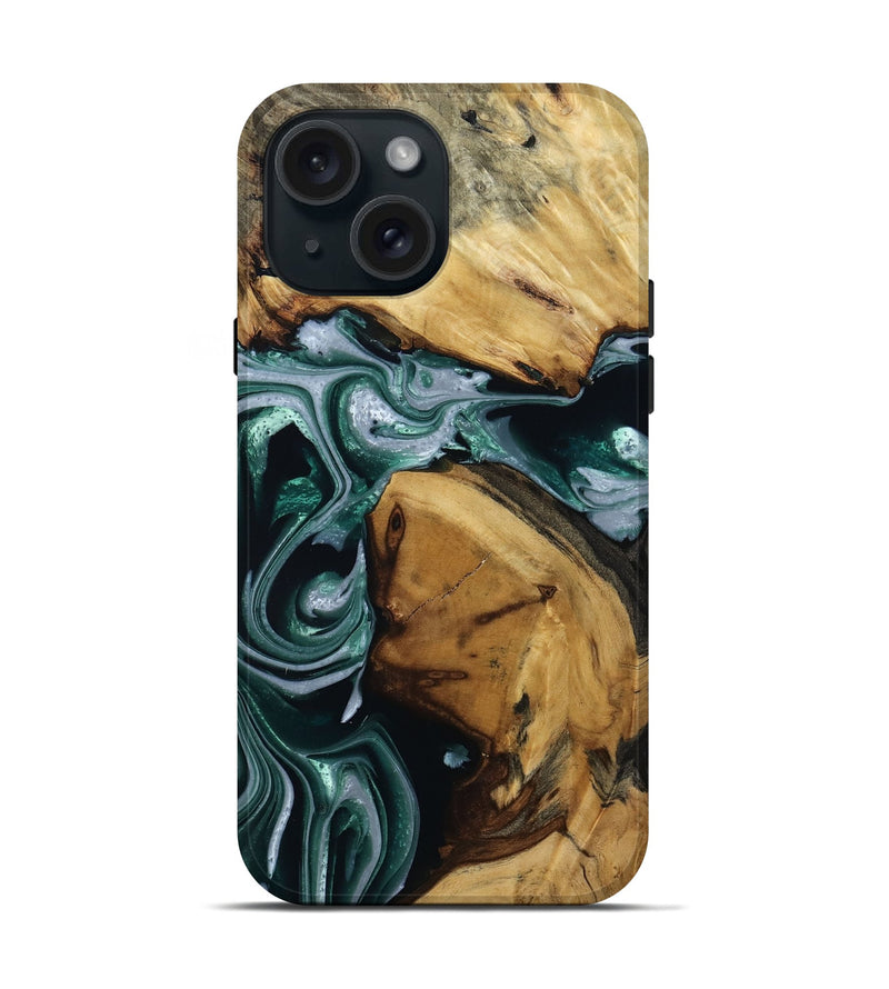 iPhone 15 Wood Live Edge Phone Case - Stella (Green, 809781)