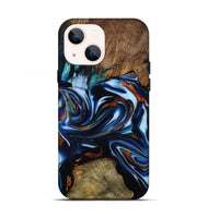 iPhone 13 Wood Live Edge Phone Case - Braedon (Teal & Gold, 809786)