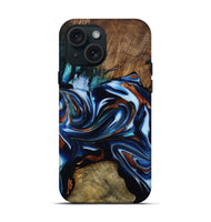 iPhone 15 Wood Live Edge Phone Case - Braedon (Teal & Gold, 809786)