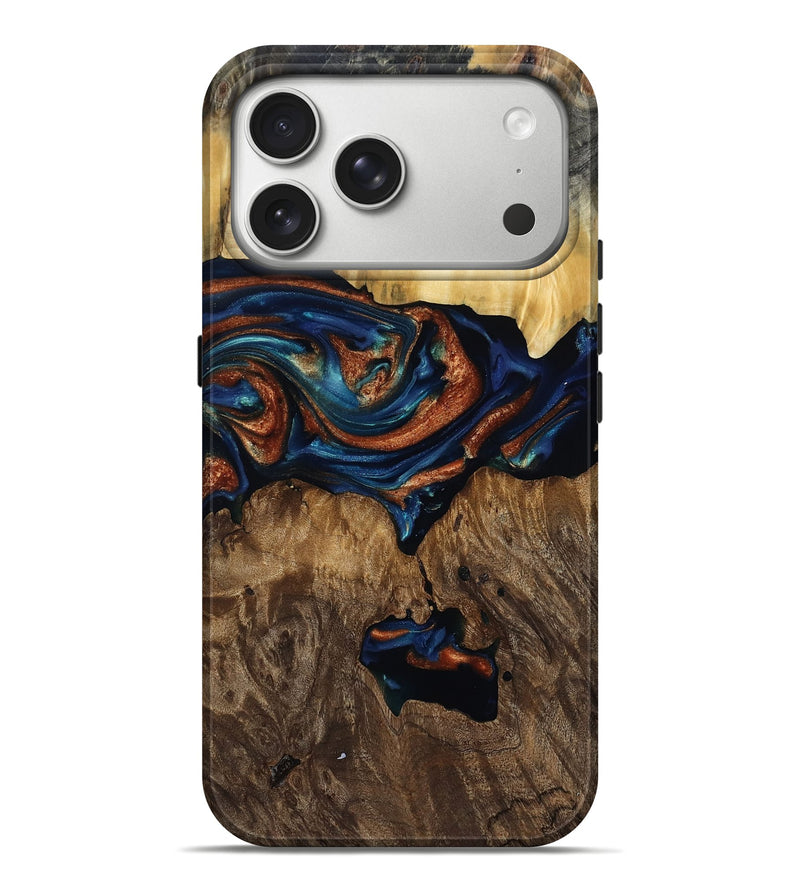 iPhone 17 Pro Max Wood Live Edge Phone Case - Jesse (Teal & Gold, 809787)