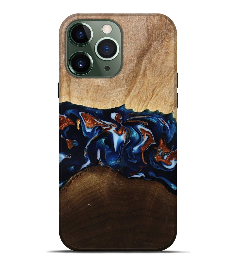 iPhone 13 Pro Max Wood Live Edge Phone Case - Jeromy (Teal & Gold, 809797)