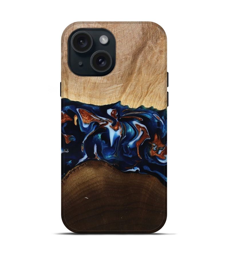 iPhone 15 Wood Live Edge Phone Case - Jeromy (Teal & Gold, 809797)