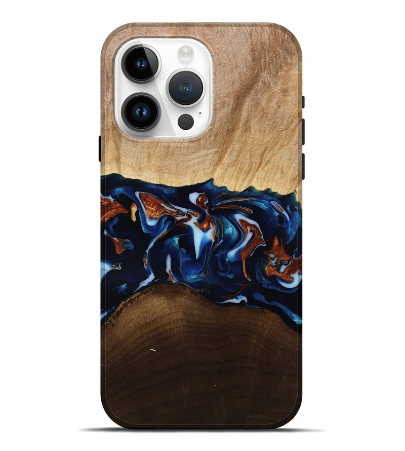 iPhone 15 Pro Max Wood Live Edge Phone Case - Jeromy (Teal & Gold, 809797)