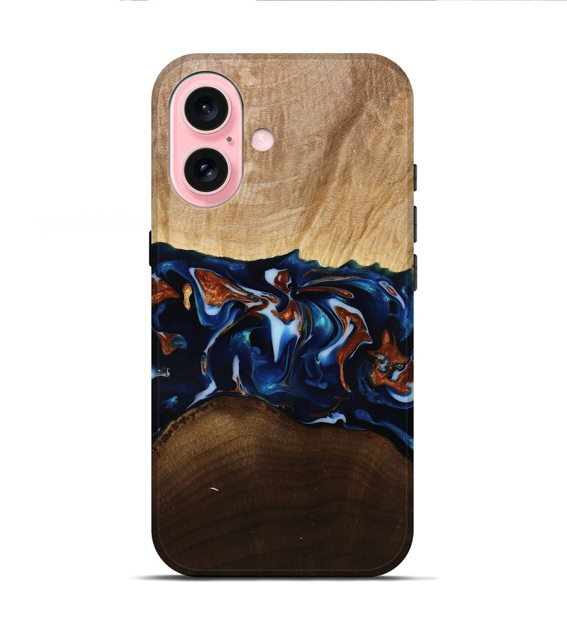 iPhone 16 Wood Live Edge Phone Case - Jeromy (Teal & Gold, 809797)