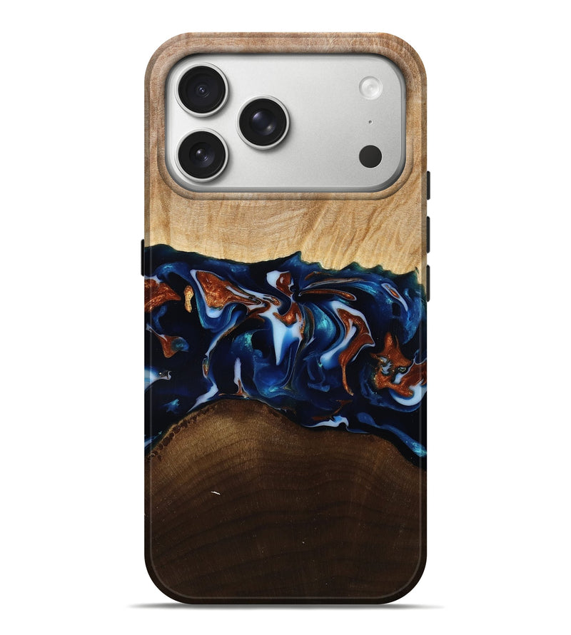 iPhone 17 Pro Max Wood Live Edge Phone Case - Jeromy (Teal & Gold, 809797)