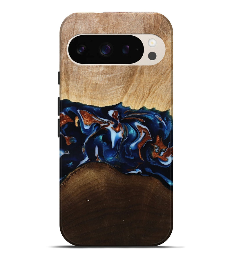 Pixel 9 Pro XL Wood Live Edge Phone Case - Jeromy (Teal & Gold, 809797)