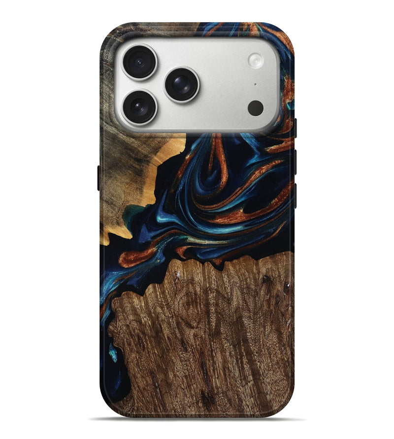 iPhone 17 Pro Max Wood Live Edge Phone Case - Lela (Teal & Gold, 809800)