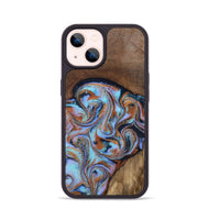 iPhone 14 Wood Phone Case - Ezrah (Teal & Gold, 809816)