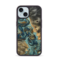 iPhone 15 Wood Phone Case - Ryker (Teal & Gold, 809817)