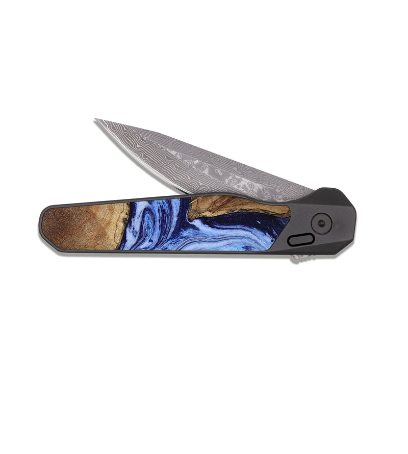 EDC Dark Damascus Wood Pocket Knife - Kellie (Blue, 809828)