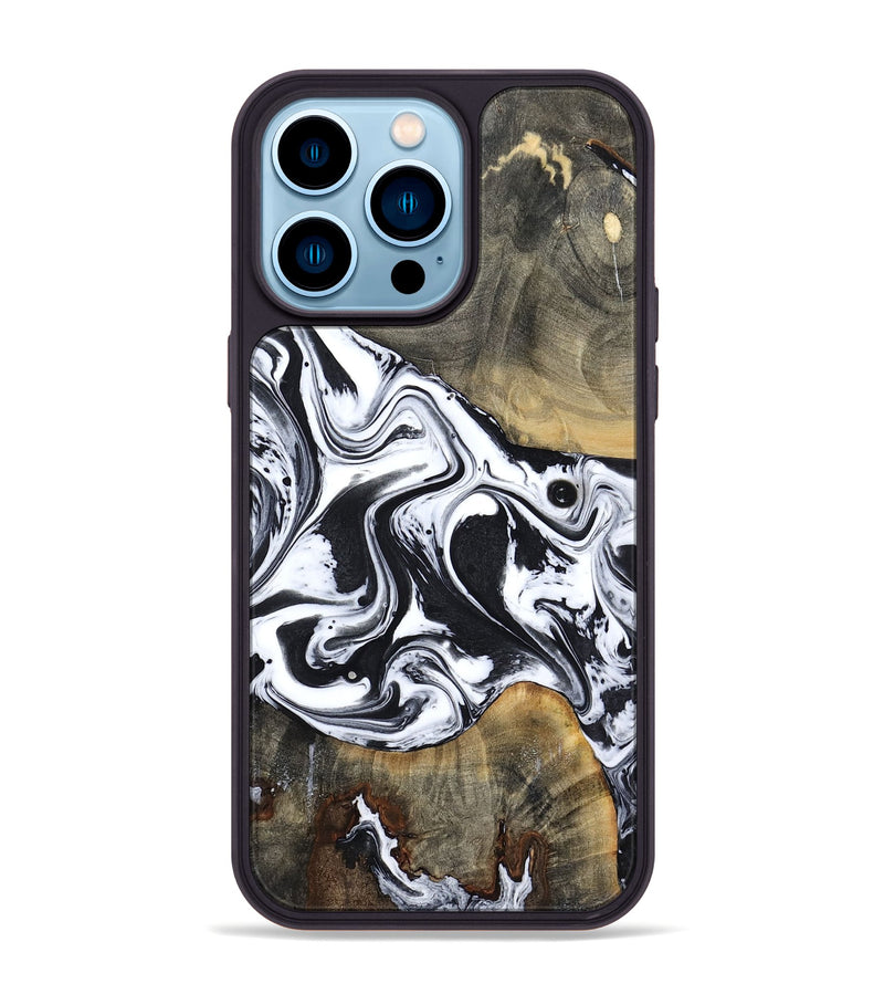 iPhone 14 Pro Max Wood Phone Case - Lorrie (Black & White, 809894)