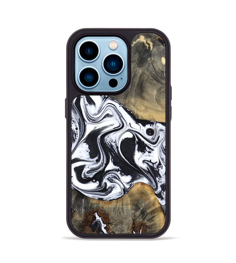 iPhone 14 Pro Wood Phone Case - Lorrie (Black & White, 809894)