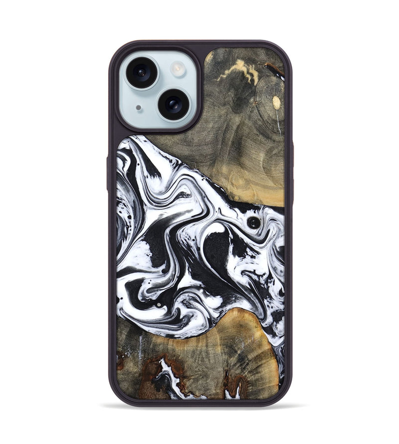 iPhone 15 Wood Phone Case - Lorrie (Black & White, 809894)