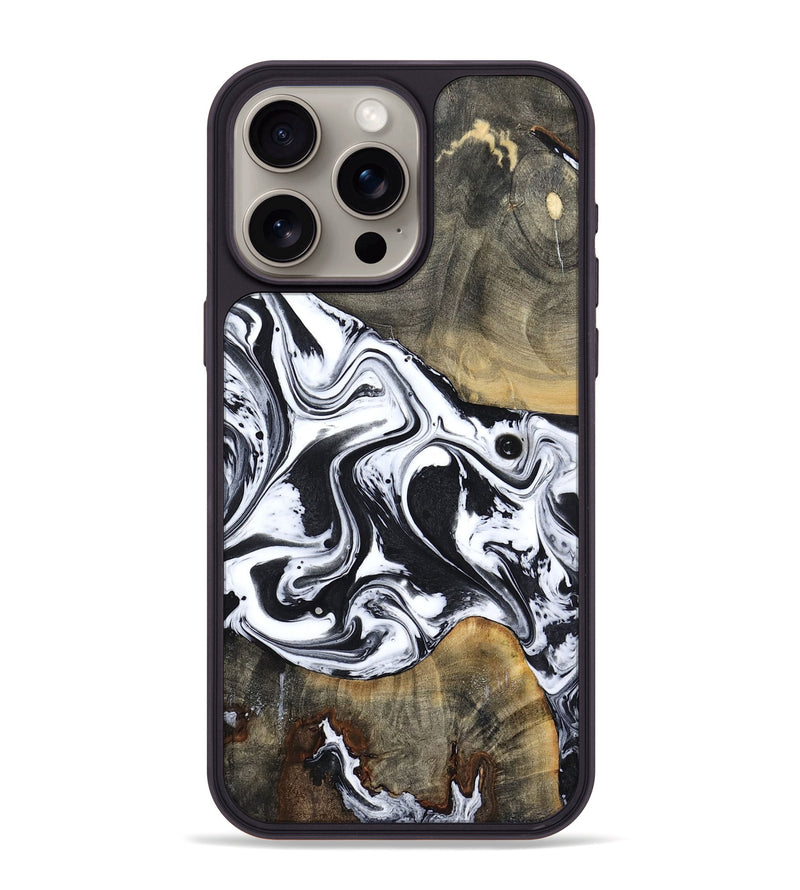 iPhone 15 Pro Max Wood Phone Case - Lorrie (Black & White, 809894)