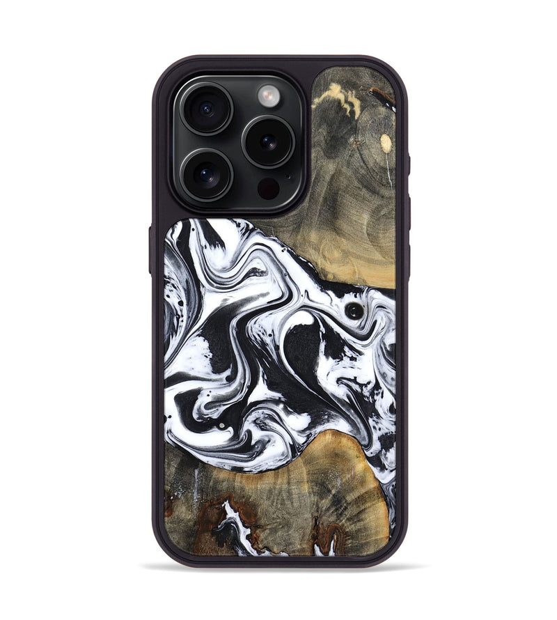 iPhone 15 Pro Wood Phone Case - Lorrie (Black & White, 809894)