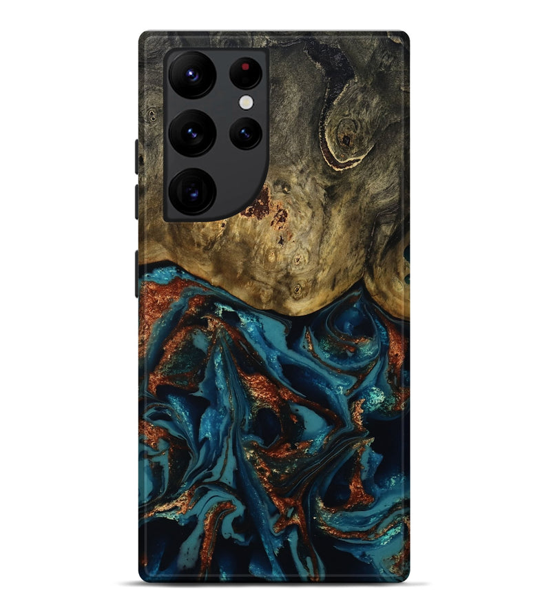 Galaxy S22 Ultra Wood Live Edge Phone Case - Camila (Teal & Gold, 809906)