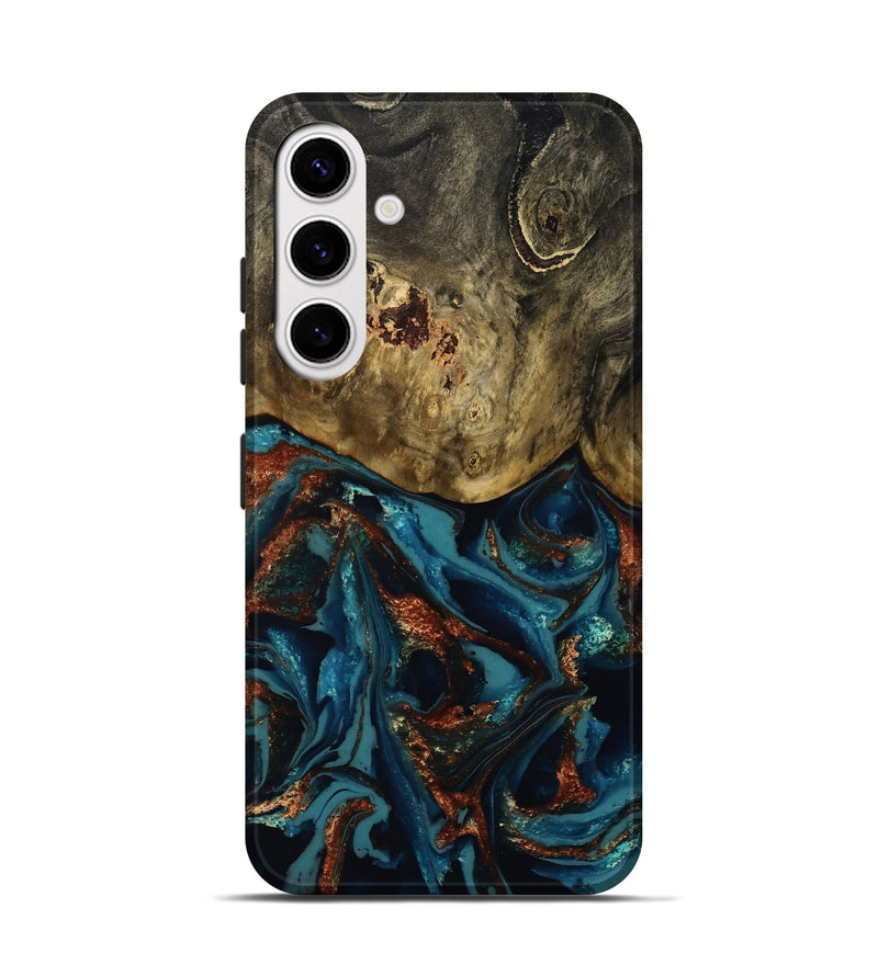 Galaxy S25 Wood Live Edge Phone Case - Camila (Teal & Gold, 809906)