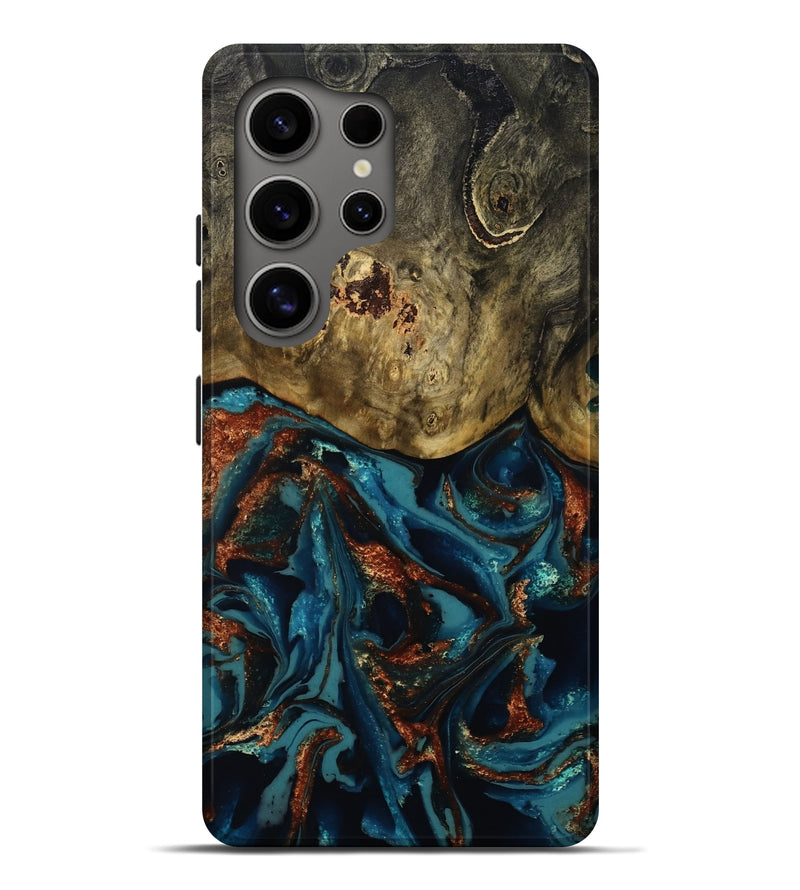Galaxy S25 Ultra Wood Live Edge Phone Case - Camila (Teal & Gold, 809906)