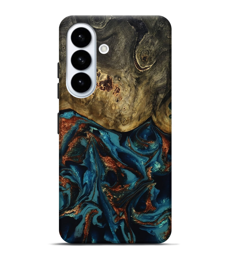 Galaxy S26 Plus Wood Live Edge Phone Case - Camila (Teal & Gold, 809906)