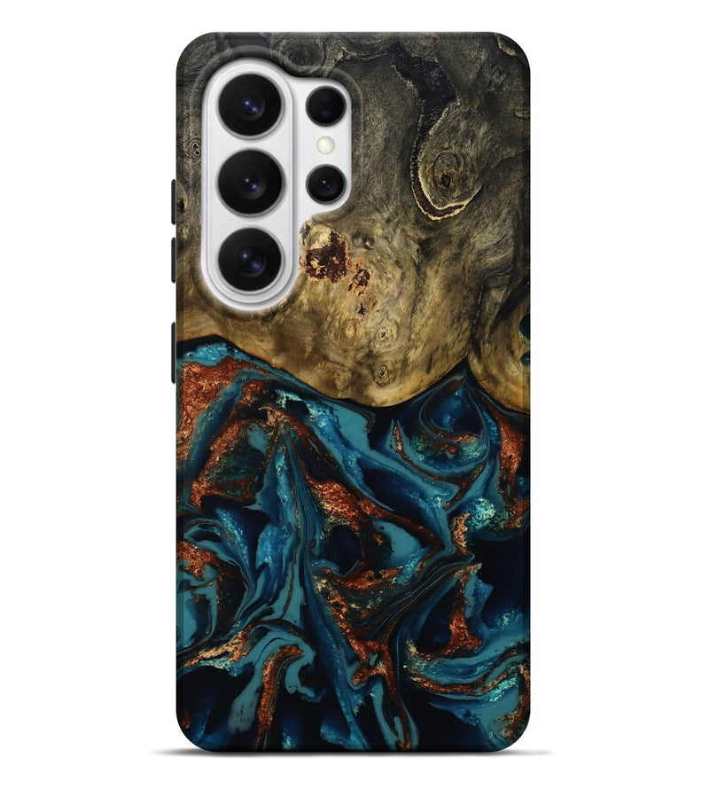 Galaxy S26 Ultra Wood Live Edge Phone Case - Camila (Teal & Gold, 809906)