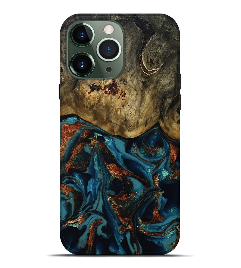 iPhone 13 Pro Max Wood Live Edge Phone Case - Camila (Teal & Gold, 809906)