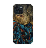 iPhone 15 Wood Live Edge Phone Case - Camila (Teal & Gold, 809906)