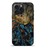 iPhone 16 Pro Max Wood Live Edge Phone Case - Camila (Teal & Gold, 809906)