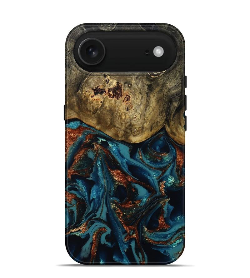 iPhone 17 Air Wood Live Edge Phone Case - Camila (Teal & Gold, 809906)