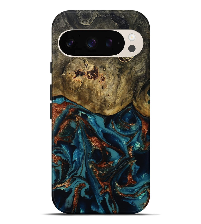 Pixel 10 Pro XL Wood Live Edge Phone Case - Camila (Teal & Gold, 809906)