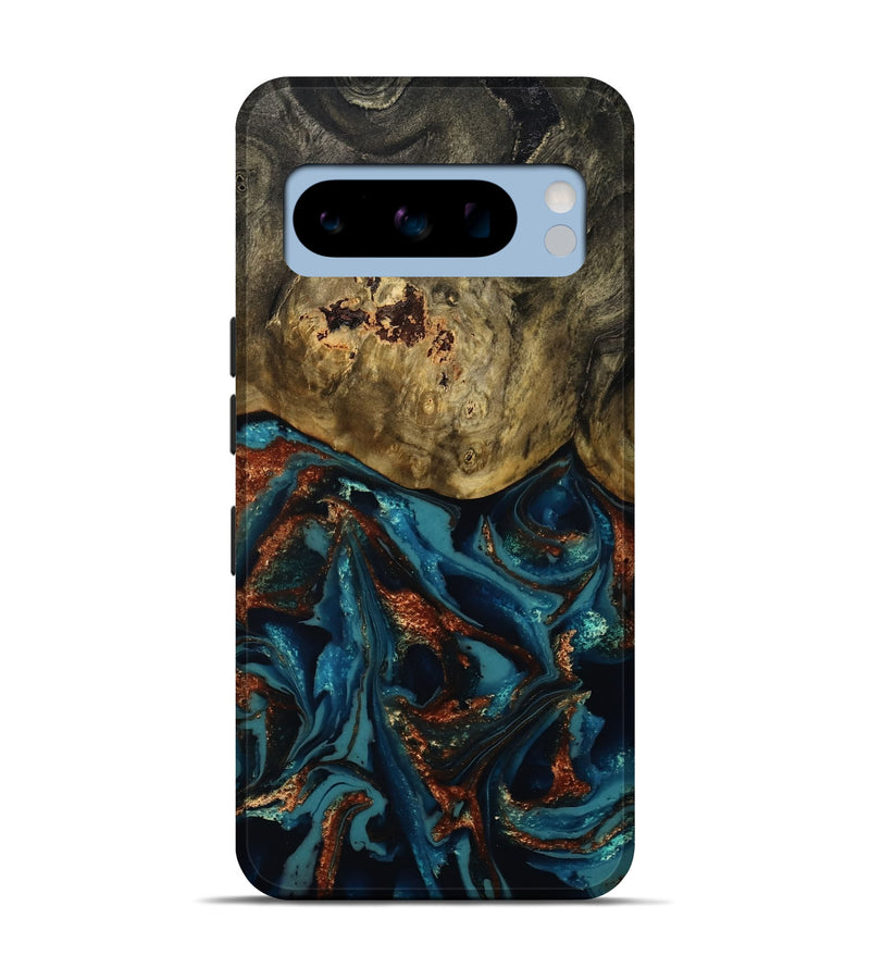 Pixel 8 Pro Wood Live Edge Phone Case - Camila (Teal & Gold, 809906)