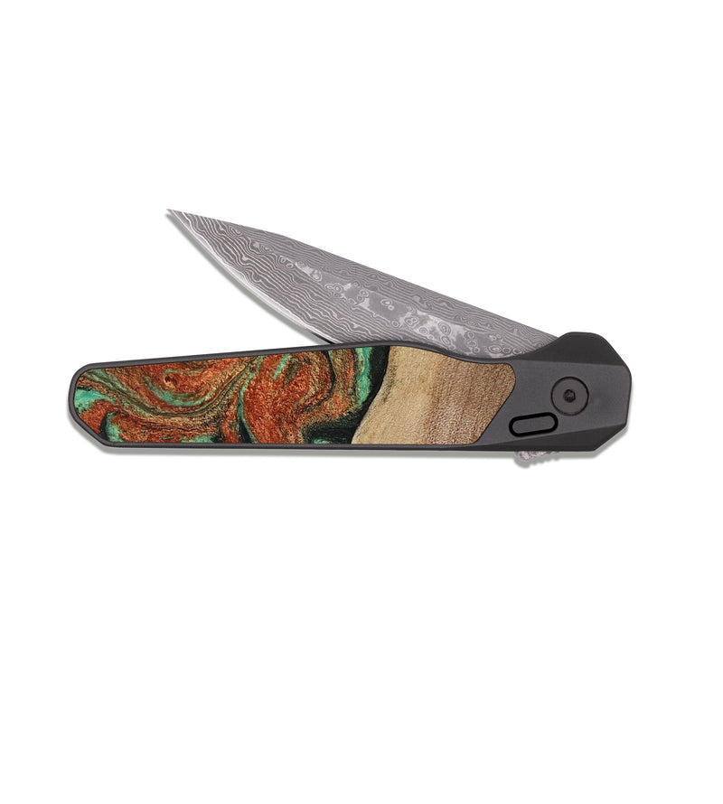 EDC Dark Damascus Wood Pocket Knife - Danelle (Green, 810156)