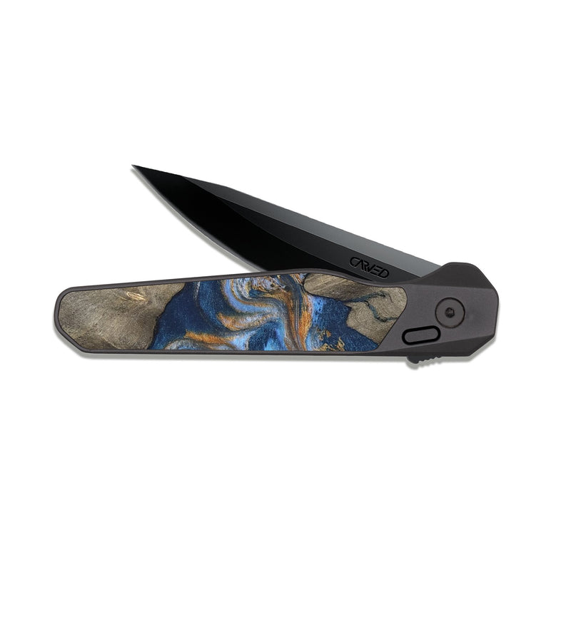 EDC Dark Slate Wood Pocket Knife - Leone (Teal & Gold, 810333)