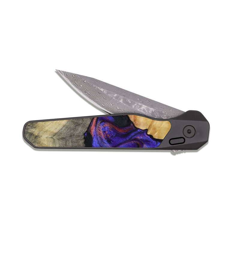 EDC Dark Damascus Wood Pocket Knife - Kathy (Purple, 810336)