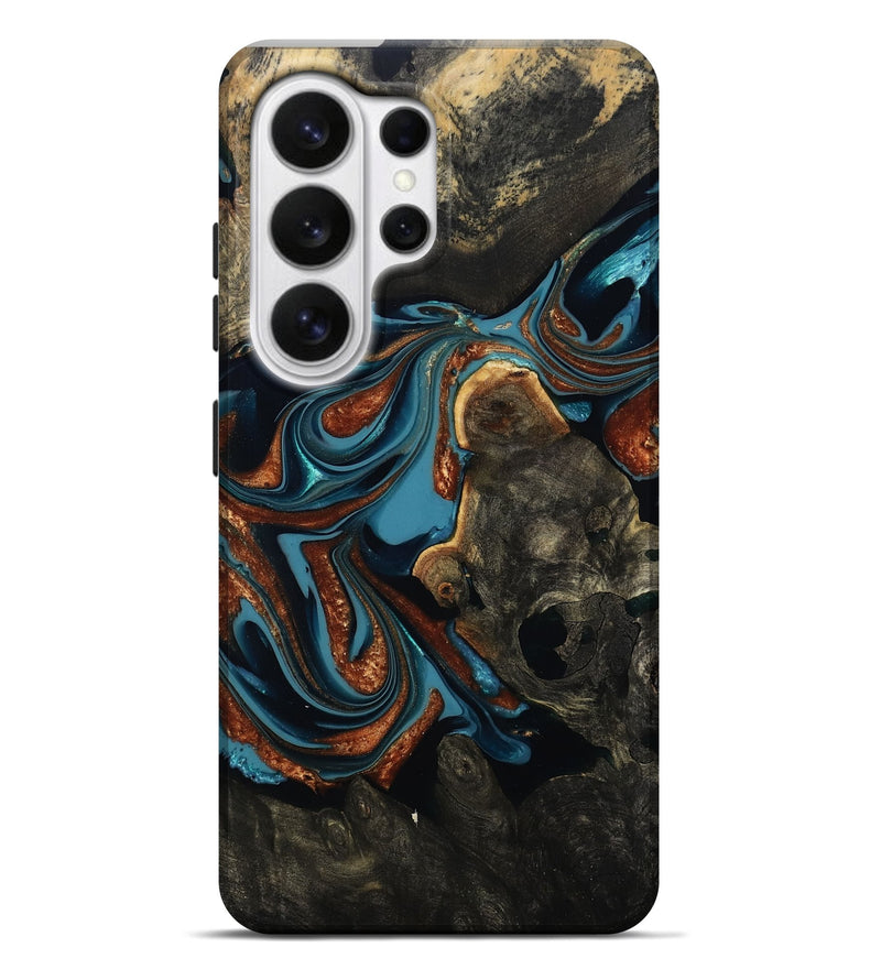 Galaxy S26 Ultra Wood Live Edge Phone Case - Keagan (Teal & Gold, 810409)