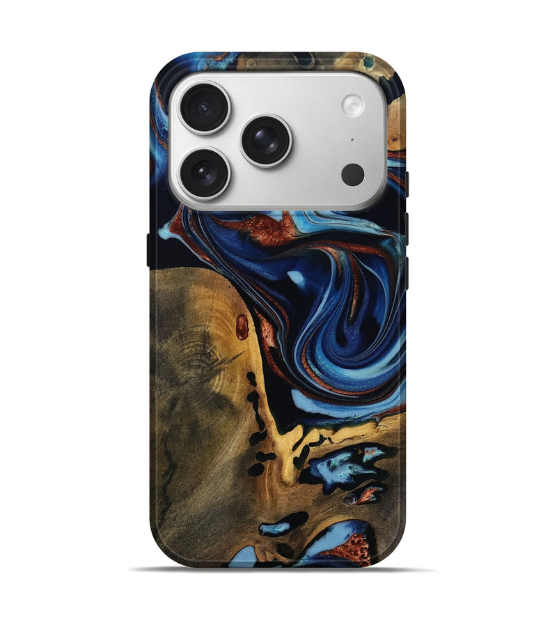 iPhone 17 Pro Wood Live Edge Phone Case - Lolita (Teal & Gold, 810419)