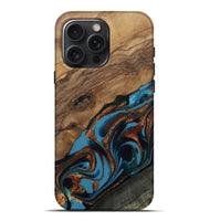 iPhone 16 Pro Max Wood Live Edge Phone Case - Mildred (Teal & Gold, 810430)