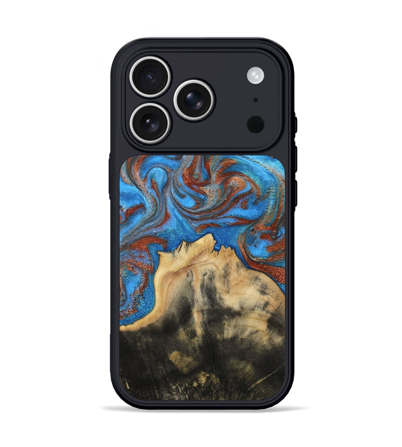 iPhone 17 Pro Wood Phone Case - Sarina (Teal & Gold, 810489)