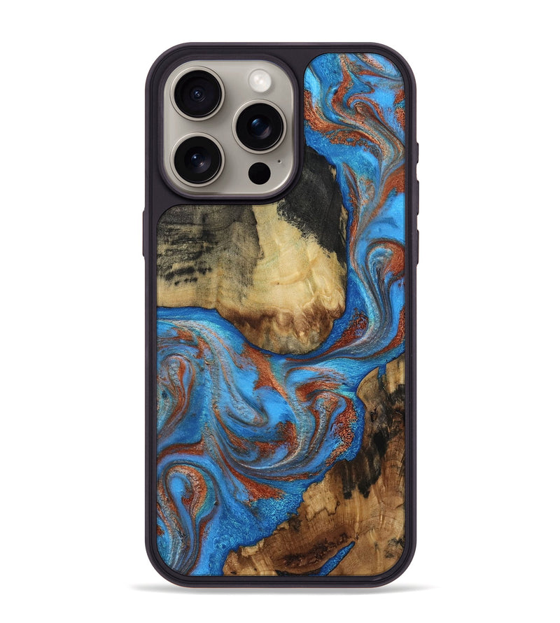 iPhone 15 Pro Max Wood Phone Case - Angela (Teal & Gold, 810491)