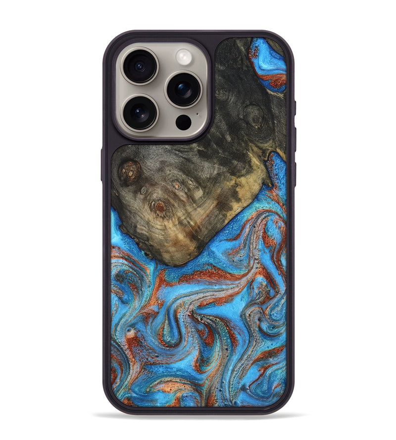 iPhone 15 Pro Max Wood Phone Case - Cheryl (Teal & Gold, 810492)