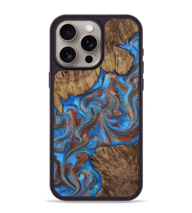 iPhone 15 Pro Max Wood Phone Case - Amiri (Teal & Gold, 810493)