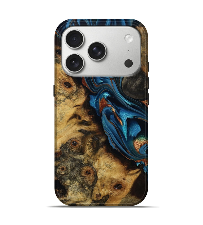 iPhone 17 Pro Wood Live Edge Phone Case - Iyanna (Teal & Gold, 810771)