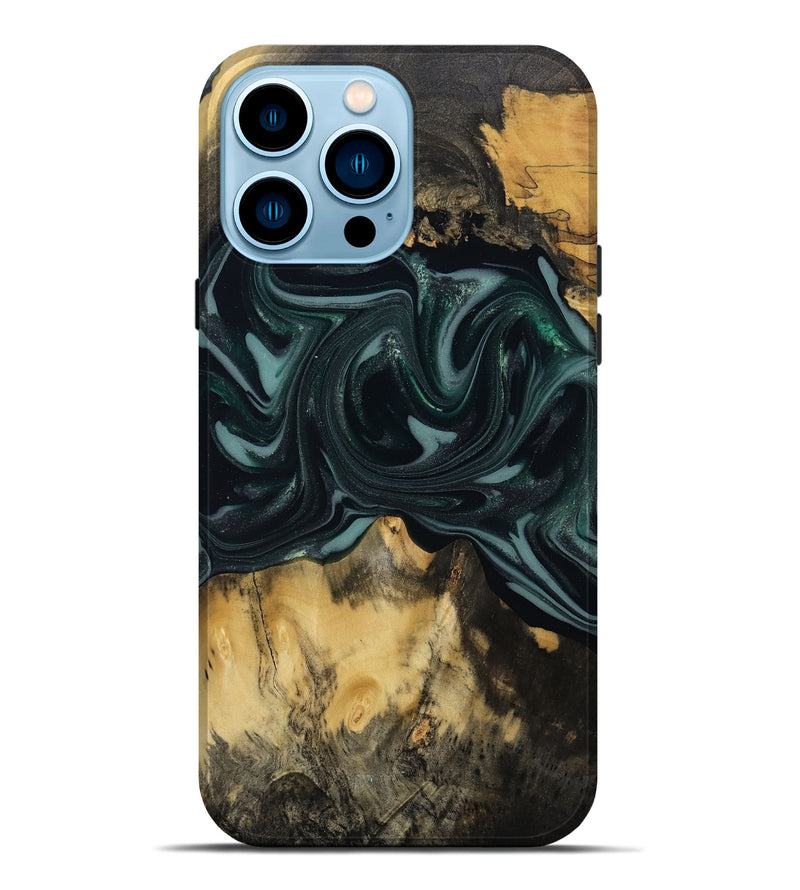 iPhone 14 Pro Max Wood Live Edge Phone Case - Aedan (Green, 810775)