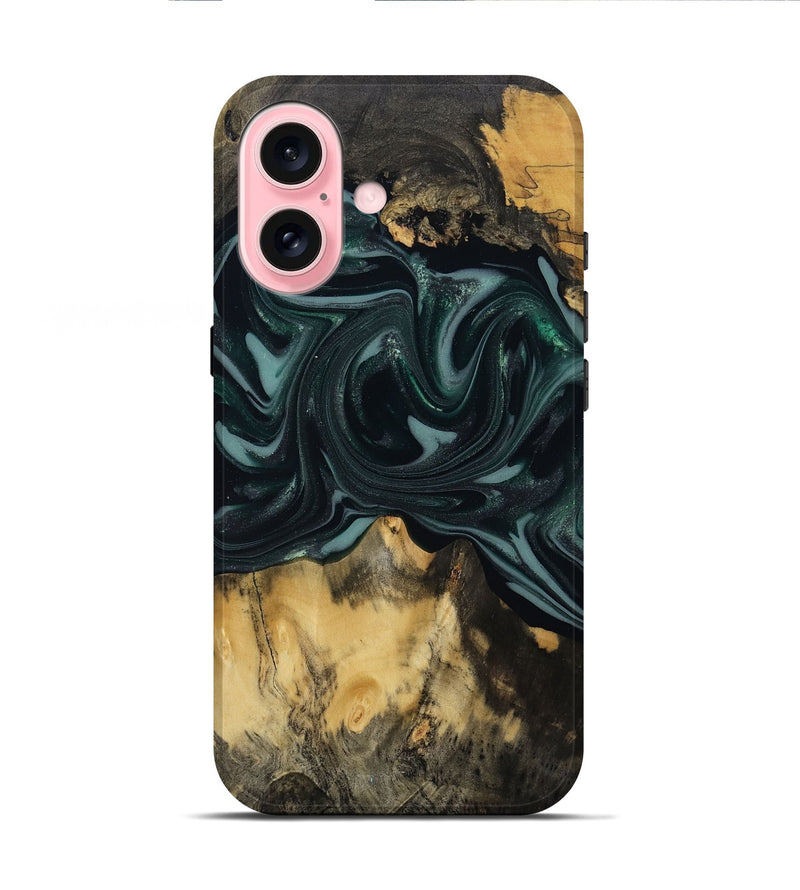 iPhone 16 Wood Live Edge Phone Case - Aedan (Green, 810775)