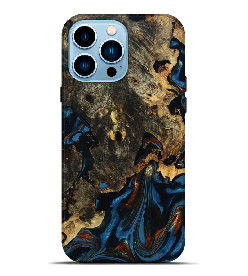 iPhone 14 Pro Max Wood Live Edge Phone Case - Jorja (Teal & Gold, 810777)