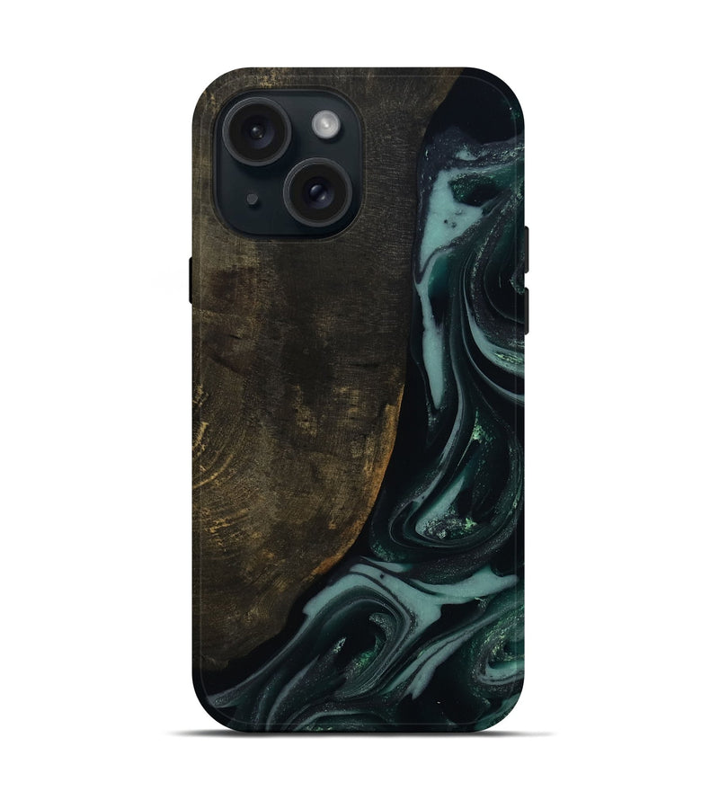 iPhone 15 Wood Live Edge Phone Case - Traci (Green, 810778)