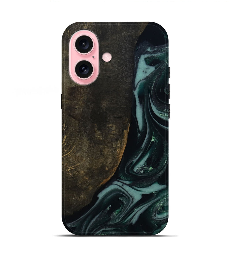 iPhone 16 Wood Live Edge Phone Case - Traci (Green, 810778)