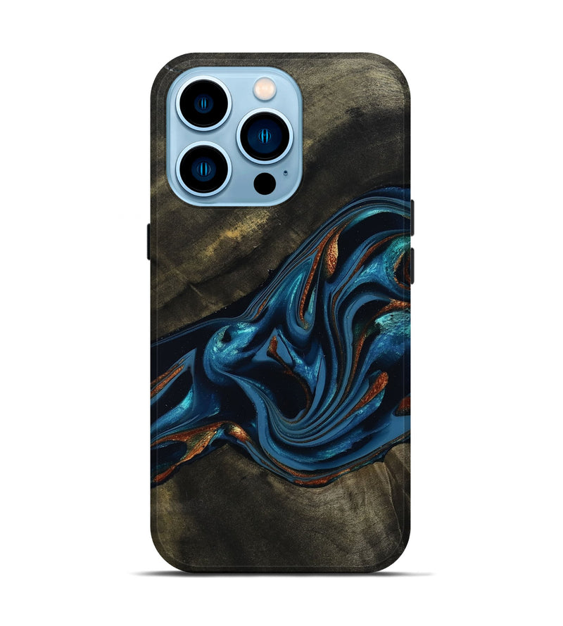 iPhone 14 Pro Wood Live Edge Phone Case - Kaiya (Teal & Gold, 810782)
