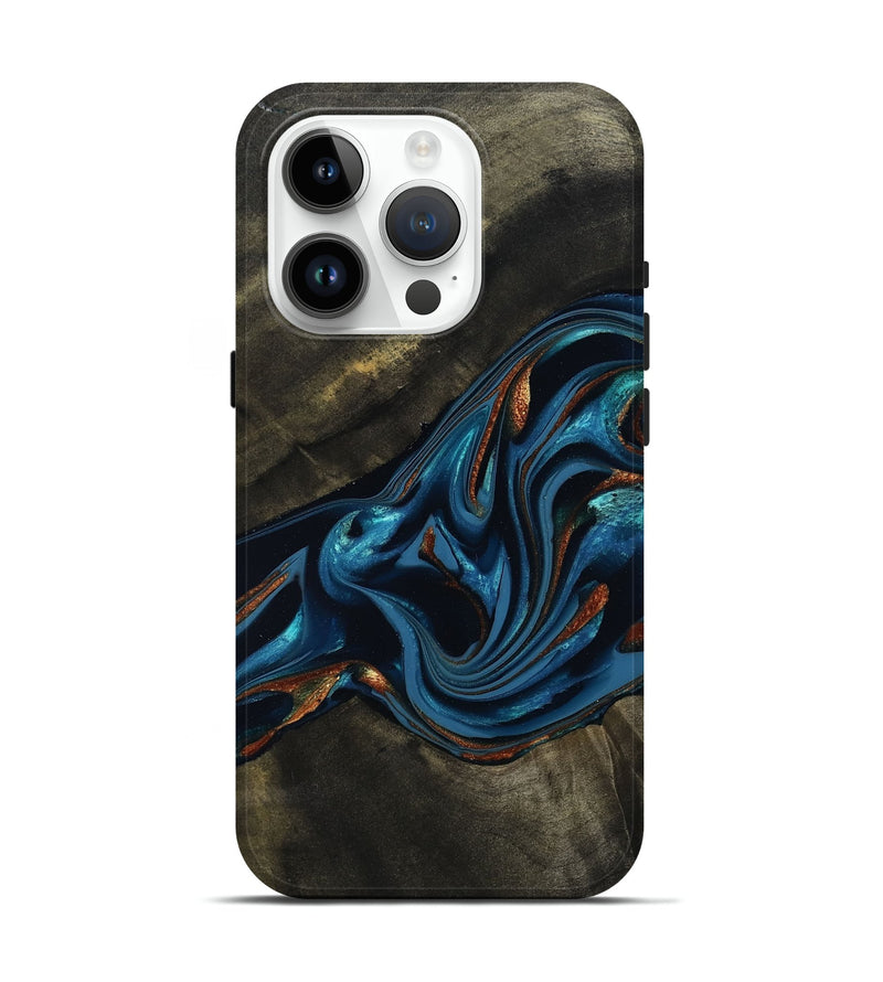 iPhone 15 Pro Wood Live Edge Phone Case - Kaiya (Teal & Gold, 810782)