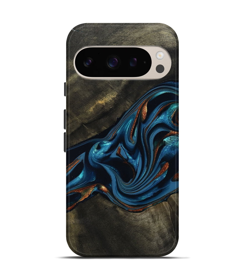 Pixel 9 Wood Live Edge Phone Case - Kaiya (Teal & Gold, 810782)