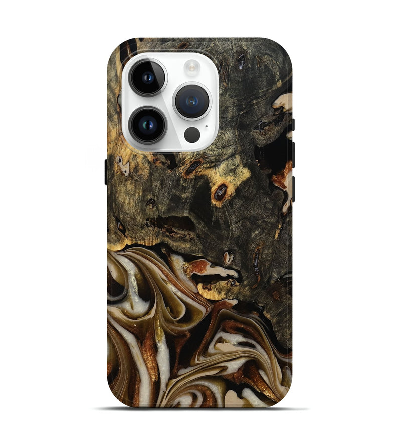 iPhone 15 Pro Wood Live Edge Phone Case - Cathryn (Black & White, 810789)